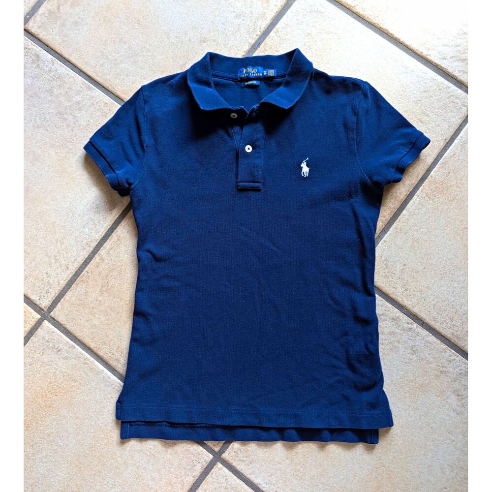 Polo Ralph Lauren XS Y2K Navy Blue Skinny Fit Collar Shirt Logo Uniform Work
